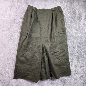 Lodenfrey Maxi Skirt Womens XL Olive Green Excellent Wool Blend Button Slit